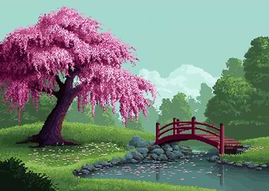 Pixel Art Cherry Blossom Landscape