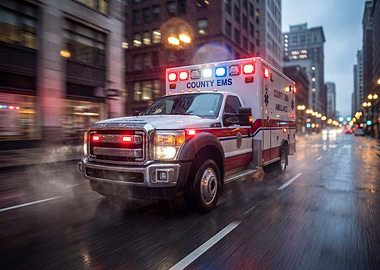 Emergency Ambulance Responding in City Street