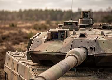 Camouflaged Tank in Field