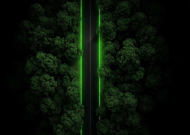 Neon Road Through Forest