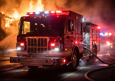 Firetruck at Night Emergency Scene