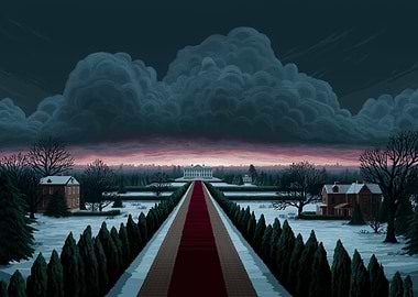 Pixel Art White House Winter Scene