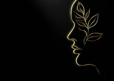 Golden Profile with Leaves on Black