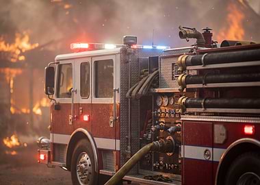 Firetruck at Burning Building