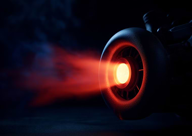 Futuristic Engine with Exhaust Flame