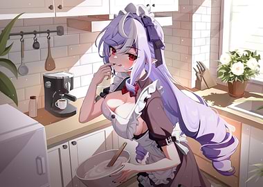Anime Maid Baking in Kitchen