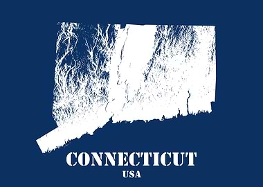 Connecticut USA State Minimalist White Topographic Contour Map featuring terrain on navy blue background