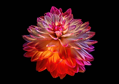 Colorful Dahlia Flower with Water Droplets