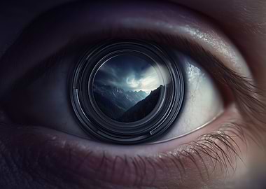Eye with Mountain Landscape Reflection