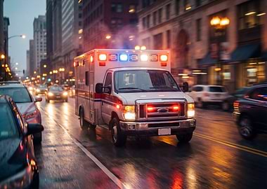 Ambulance on City Street at Night