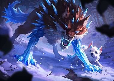 Ice Wolf and Pup in Winter