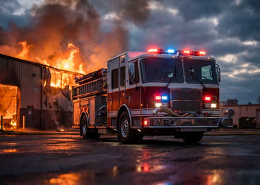 Firetruck at Burning Building