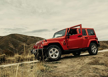 Red Jeep Wrangler off-road adventure
