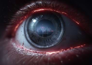 Cyberpunk Eye Reflecting Cityscape