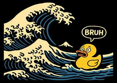 Bruh Rubber Duck Great Wave Poster Funny Duck Wall Art Japanese Style Print