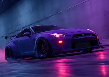 Nissan GT-R in Neon Lights