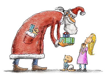 Santa Claus Giving Gifts to Children
