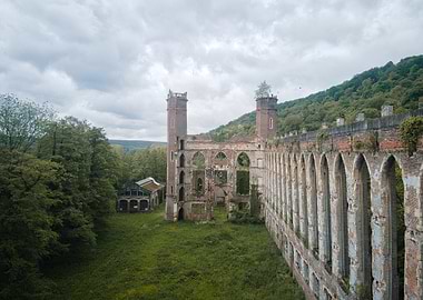 Ruined Castle and Aqueduct Landscape
