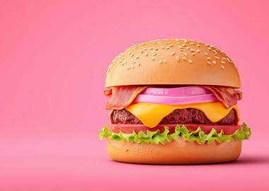 Delicious Burger on Pink Background