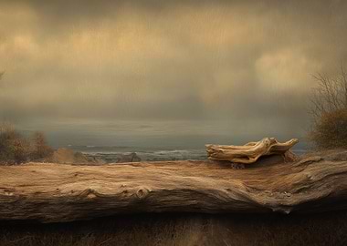 Driftwood on a Cloudy Beach
