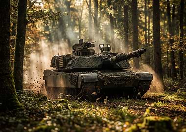 Camouflaged Tank in Forest