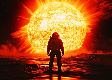 Astronaut Staring at a Giant Sun