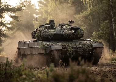 Camouflaged Tank in Forest