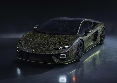 Lamborghini with textured yellow and black paint