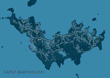 Saint-Barthélemy Map in Teal and White