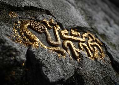 Golden Inscription on Stone Surface