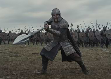 Viking Warrior with Spear in Battle