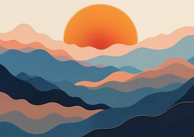 Abstract Mountain Landscape with Rising Sun