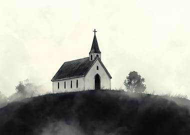Monochrome Church on a Hill