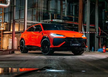 Orange Lamborghini Urus SE in Garage