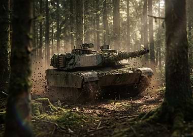 Camouflaged Tank in Forest