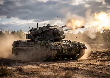 Military Tank Firing Cannons in Action
