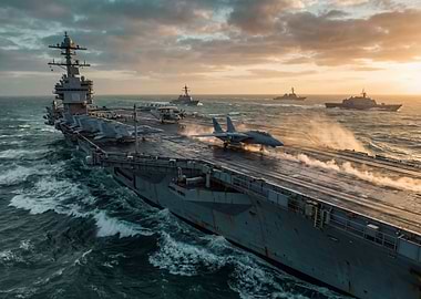 Aircraft carrier with fighter jet launch