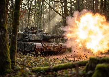 Tank firing in forest