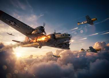 World War II aerial combat scene