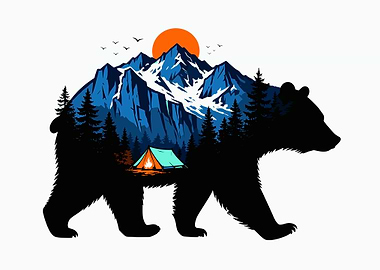 Bear Silhouette Mountain Camping Adventure