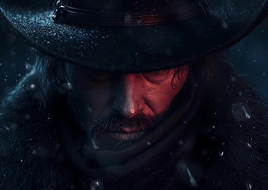 Mysterious Man in Hat and Snow