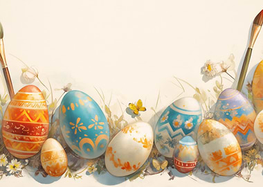 Watercolor Easter Eggs with Paintbrushes