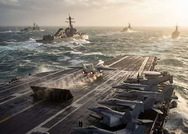 Aircraft carrier launching fighter jet