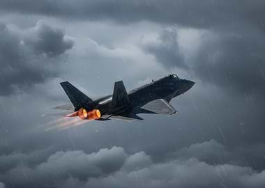 Jet Fighter in Stormy Weather