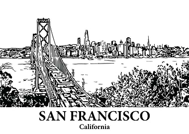 San Francisco California Skyline Drawing