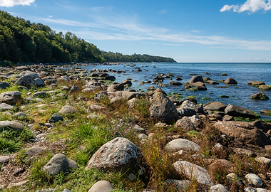Baltic Sea Shore with Massive Boulders on Ruegen Island