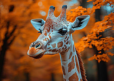 Giraffe Portrait in Autumnal Setting