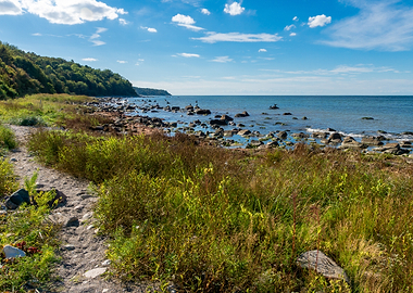 Baltic Sea Shore with Massive Boulders on Ruegen Island Summer