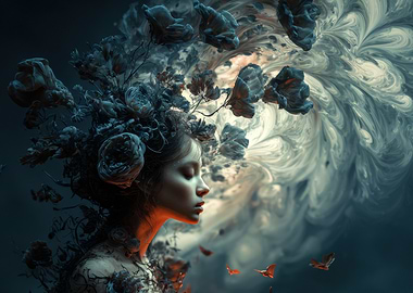 Floral Woman with Abstract Background