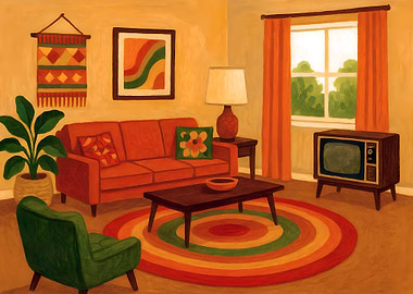 Retro Living Room Interior Illustration